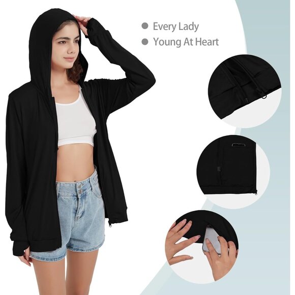 Lightweight Zip Up Hoodie Women Summer Jacket Thin Soft Breathable Casual - Picture 5 of 5